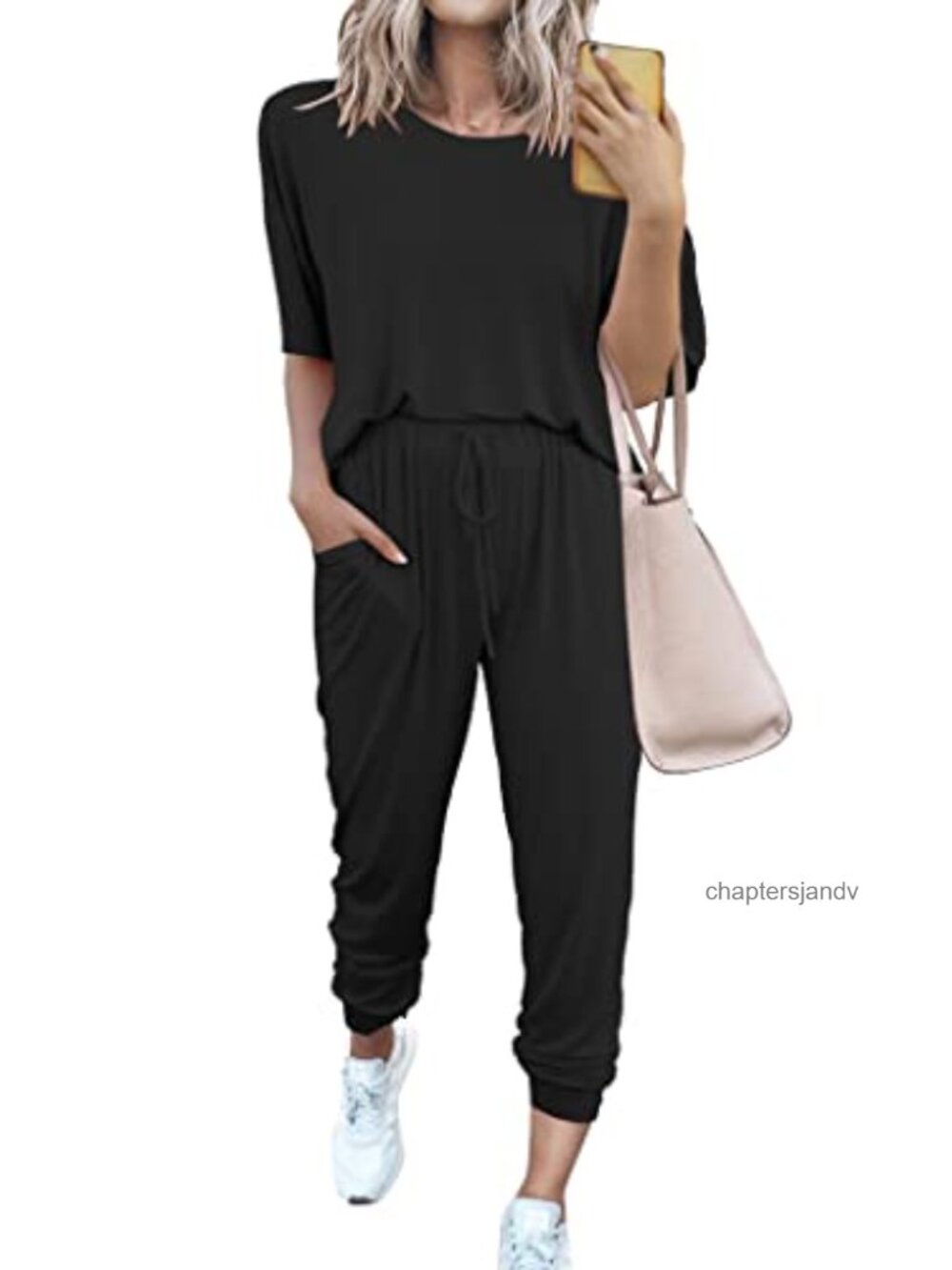 2 Piece Lounge Set Short Sleeve Crewneck Top Drawstring Pants